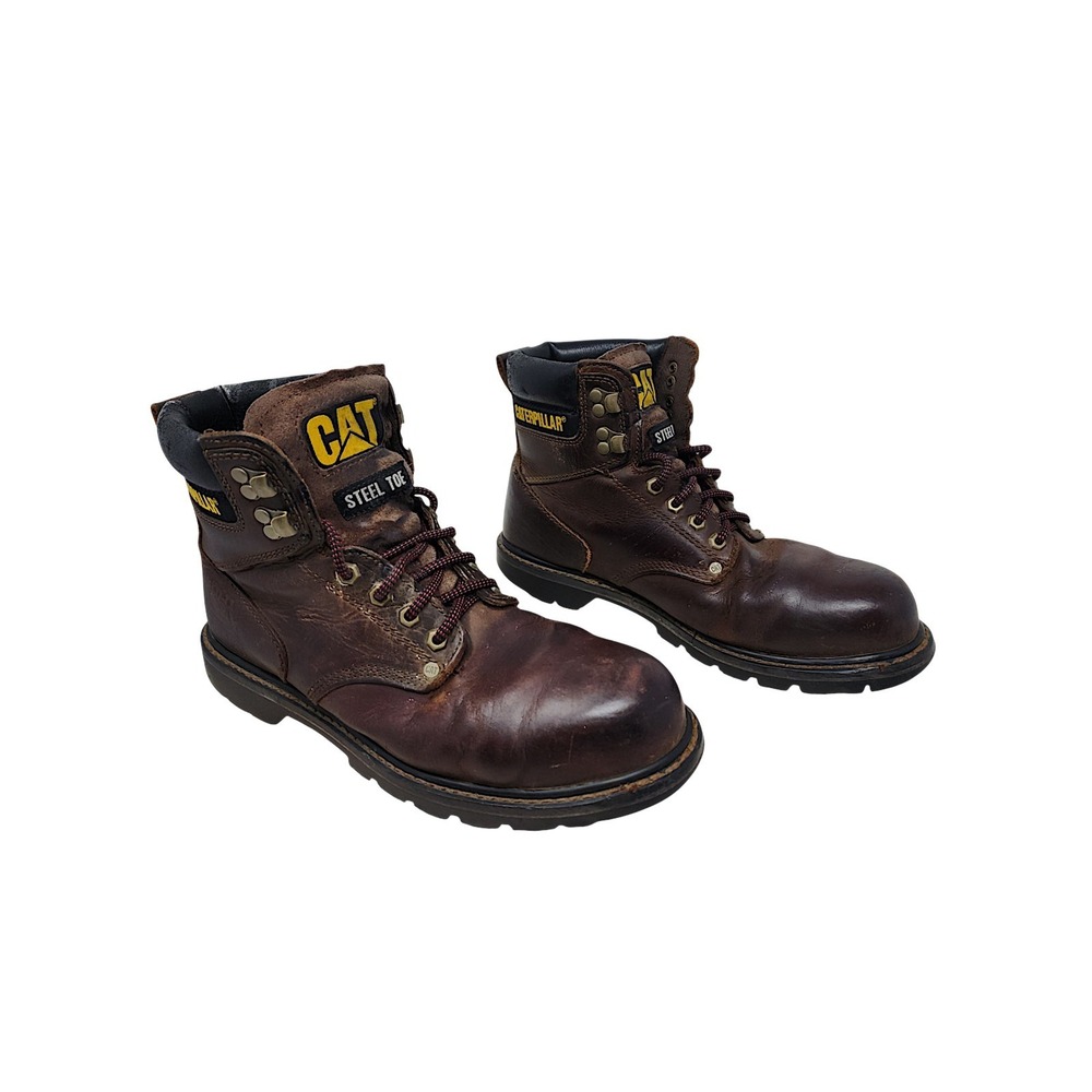 Caterpillar Work Boots 10.5 Mens Brown Steel Toe P89586 Leather Safety Boots 7"